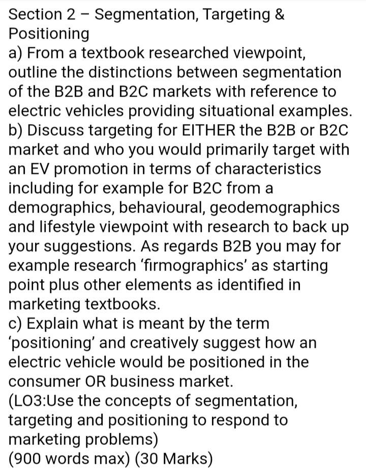 Section 2 - Segmentation, Targeting & Positioning