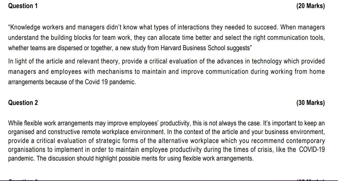 Question 1 (20 Marks) "Knowledge workers and