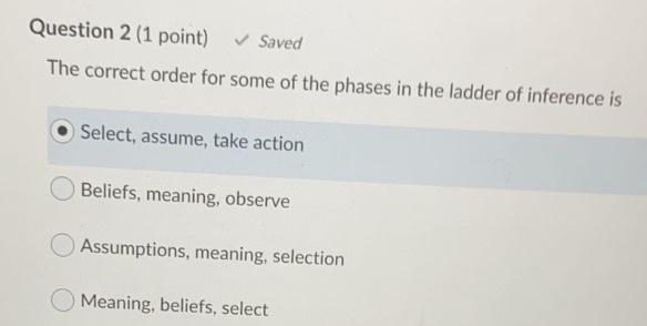 Question 2 (1 point) Saved The correct order for