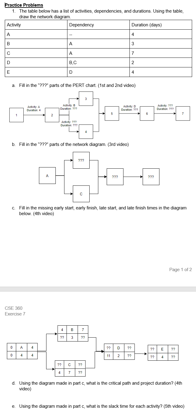 Answers for all parts please. Including C, D, E