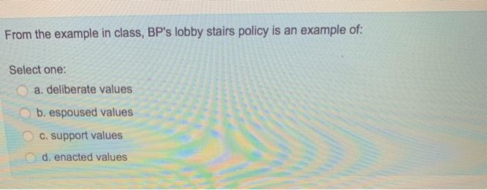 From the example in class, BP's lobby stairs