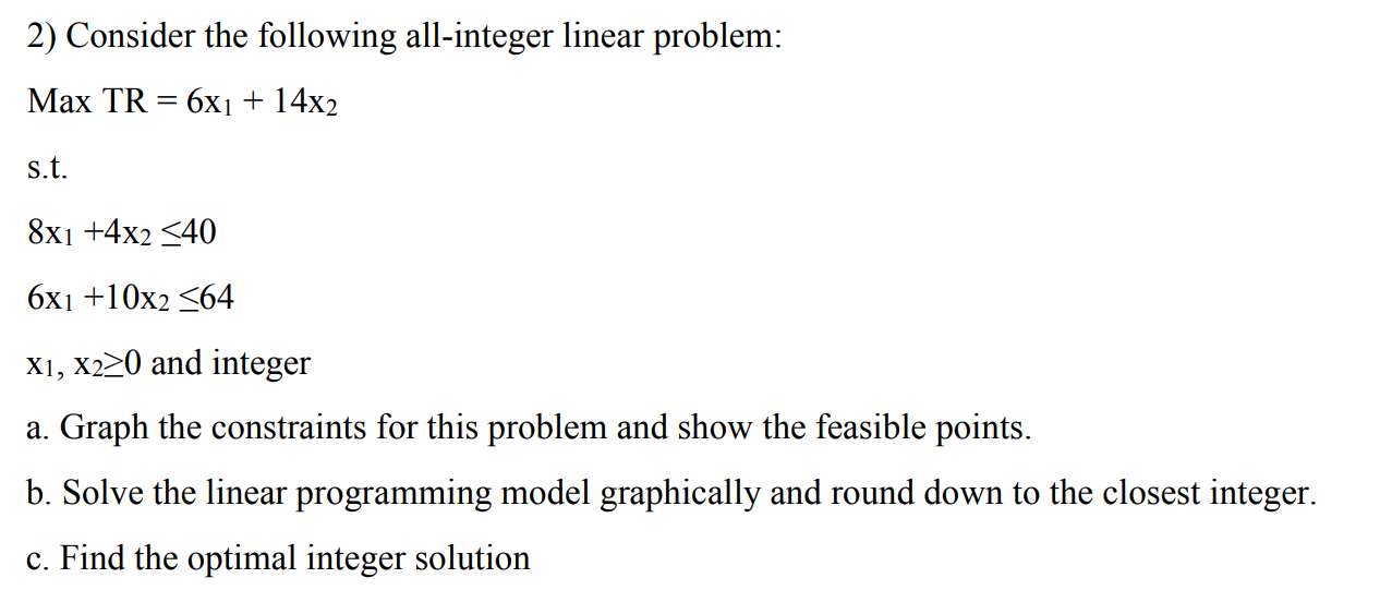 2) Consider the following all-integer linear
