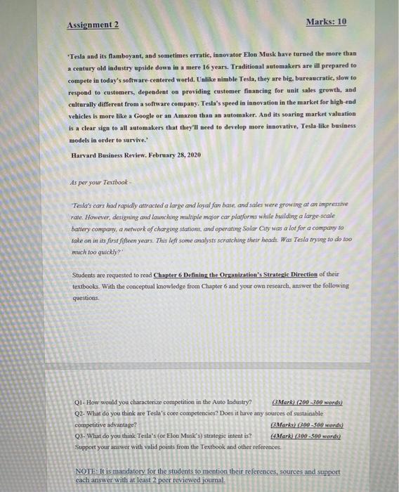 Marks: 10 Assignment 2 Tesla and its famboyant,