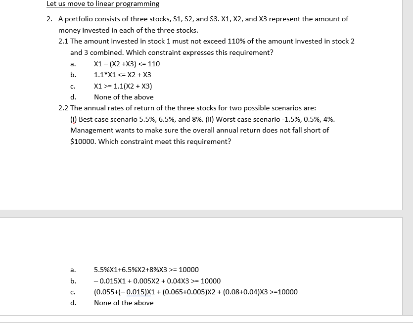 Let us move to linear programming 2. A portfolio