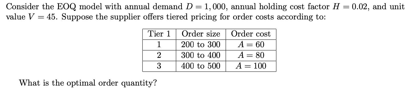 Consider the EOQ model with annual demand D =