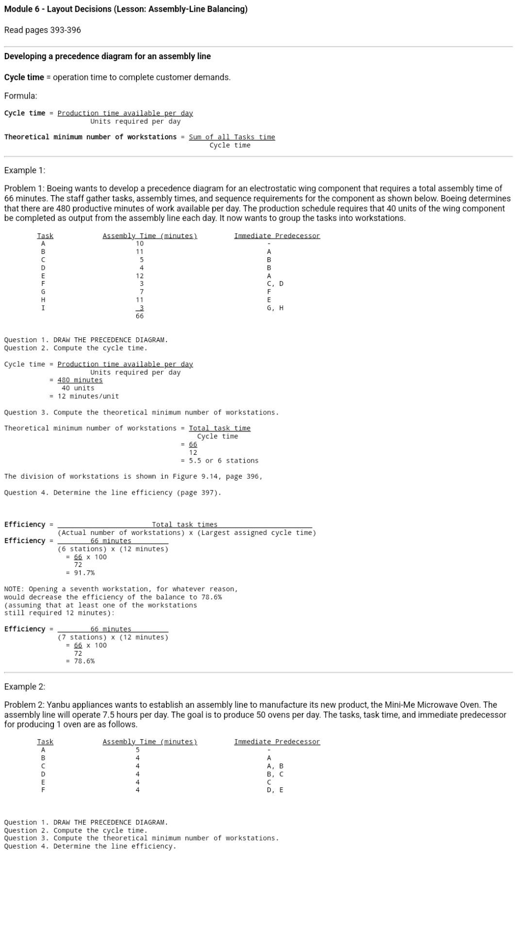 solve example 2 only Module 6 - Layout Decisions