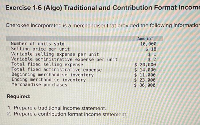 Exercise 1-6 (Algo) Traditional and Contribution