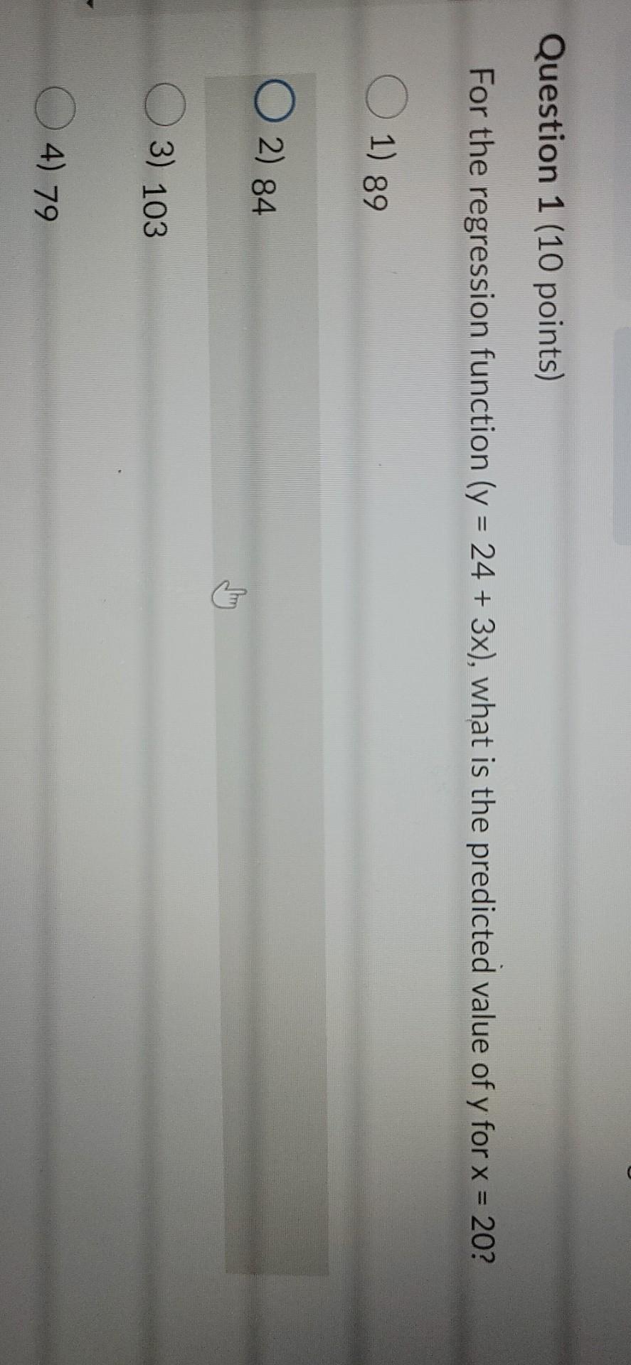 For the regression function (y=24+3x), what is