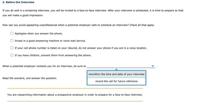 2. Before the Interview If you do well in a