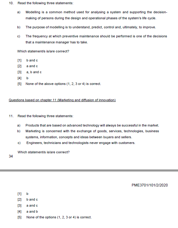 10. Read the following three statements: a) b)