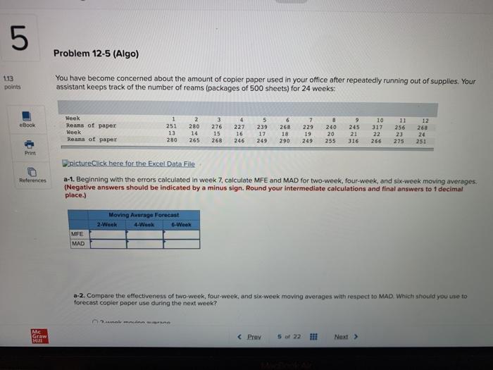 5. Problem 12-5 (Algo) 113 points You have become