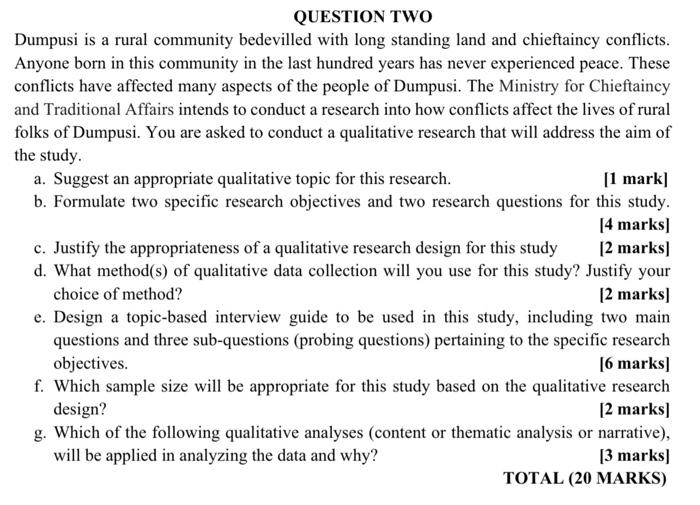 QUESTION TWO Dumpusi is a rural community