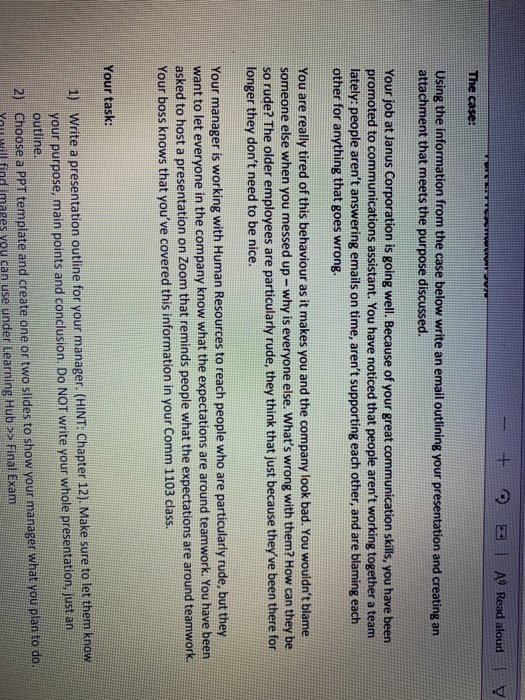 + | A Read aloud V The case: Using the