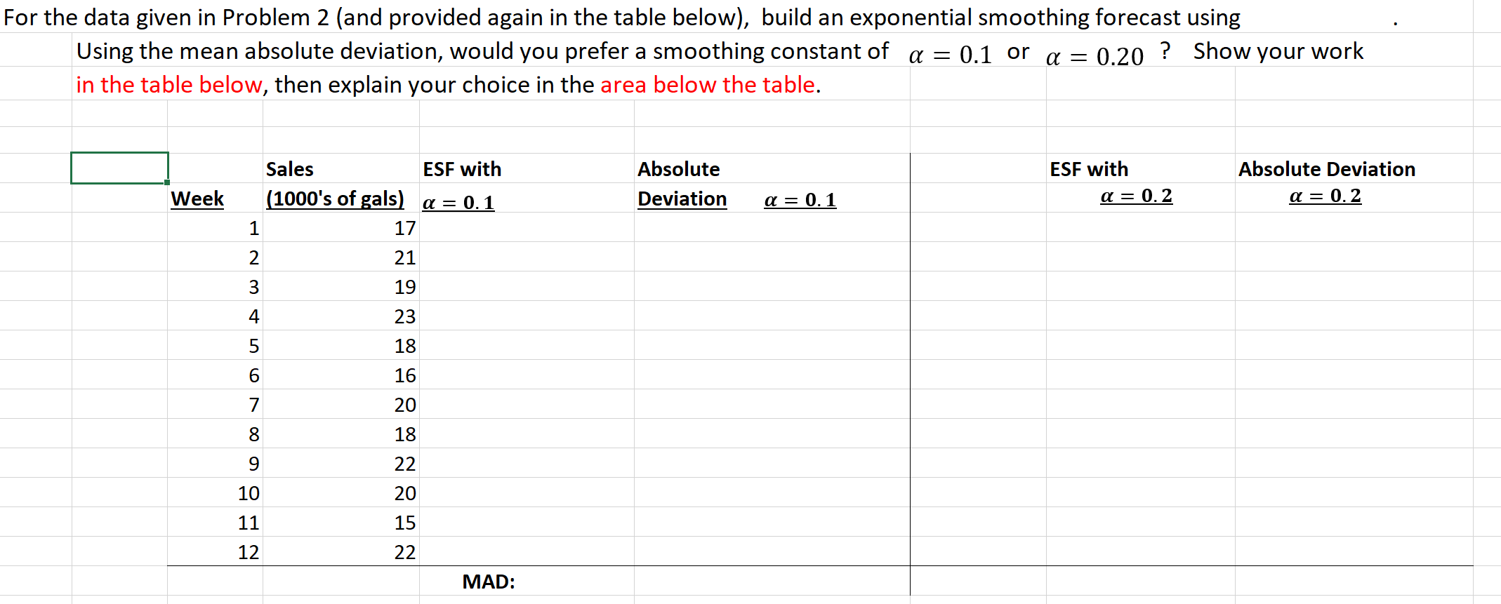 For the data given in Problem 2 (and provided