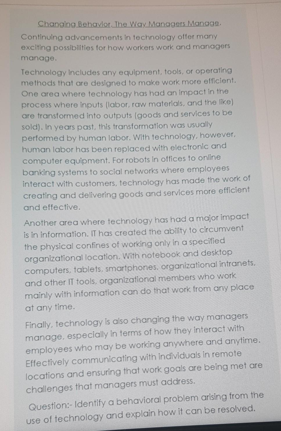 Changing Behavior. The Way Managers Manage.