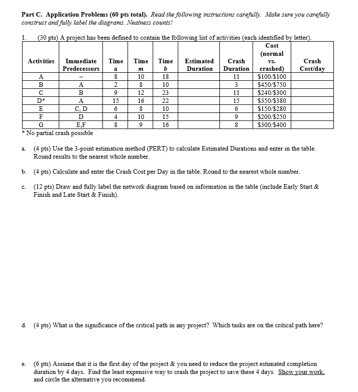 VS. a Part C. Application Problems (60 pts