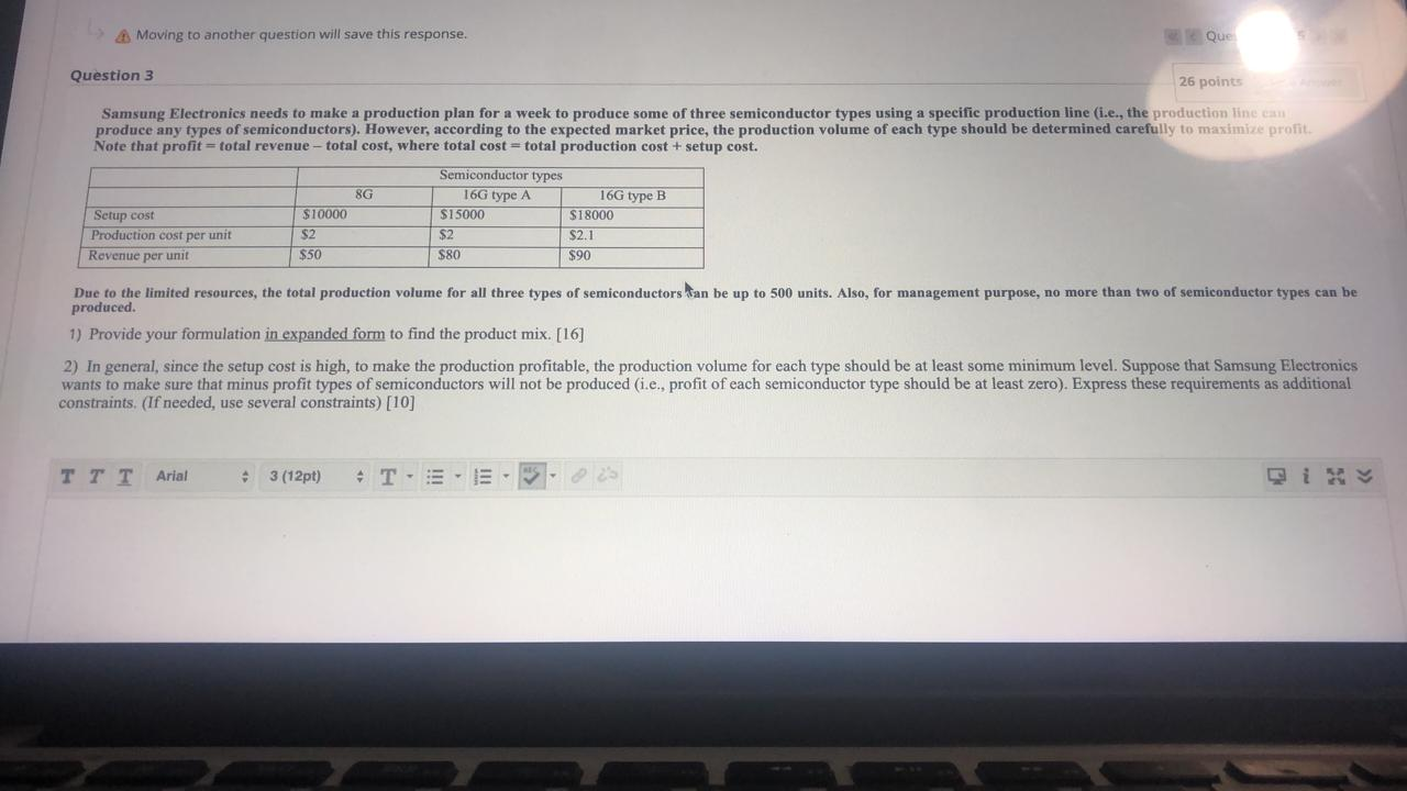 Moving to another question will save this