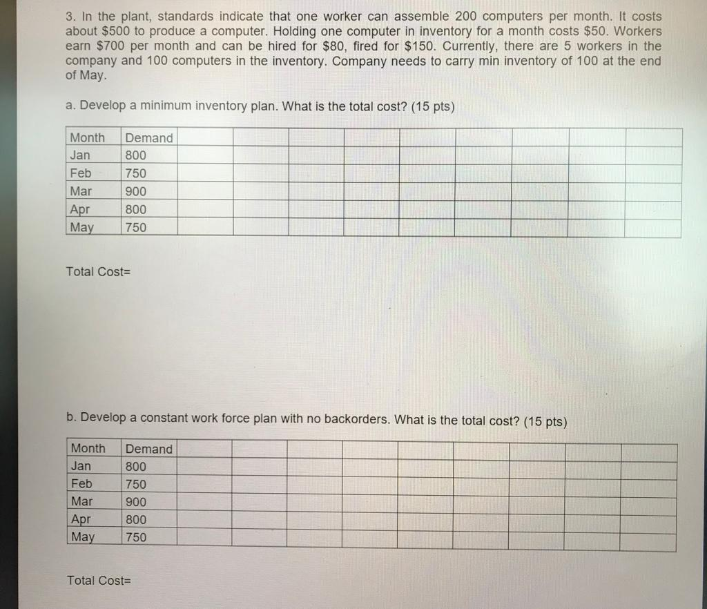 3. In the plant, standards indicate that one