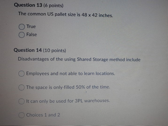 Question 13 (6 points) The common US pallet size