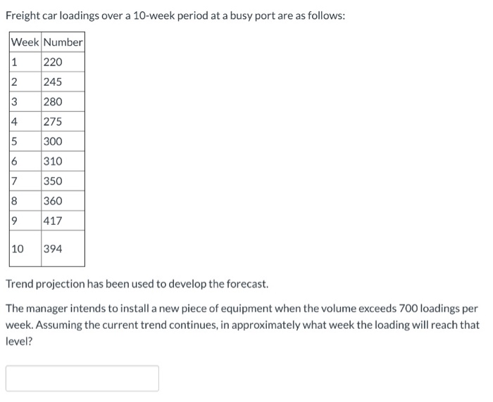 Freight car loadings over a 10-week period at a