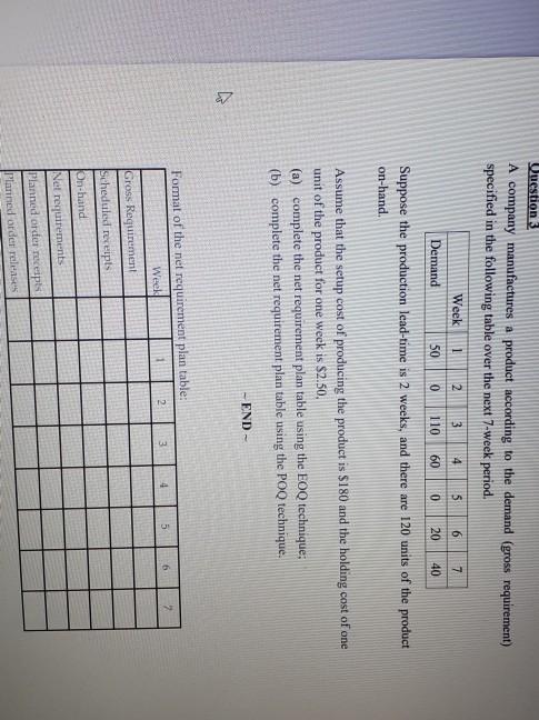 Uuestion 3 A company manufactures a product