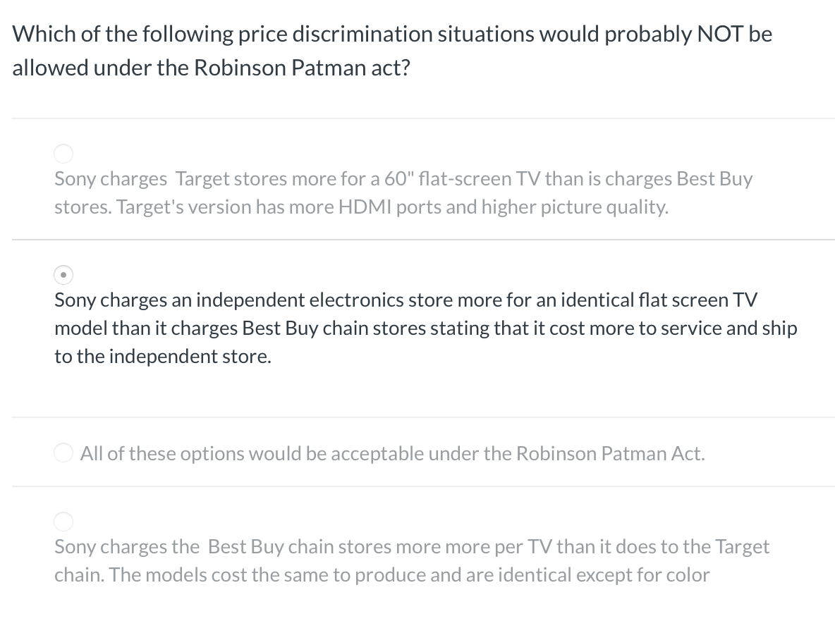 Which of the following price discrimination