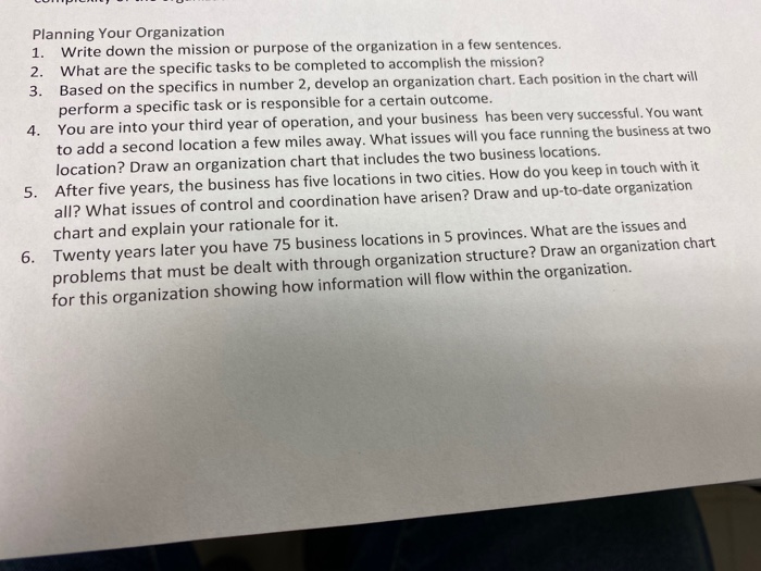 Planning Your Organization 1. Write down the