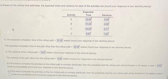 ) Based on the activity time estimates, the