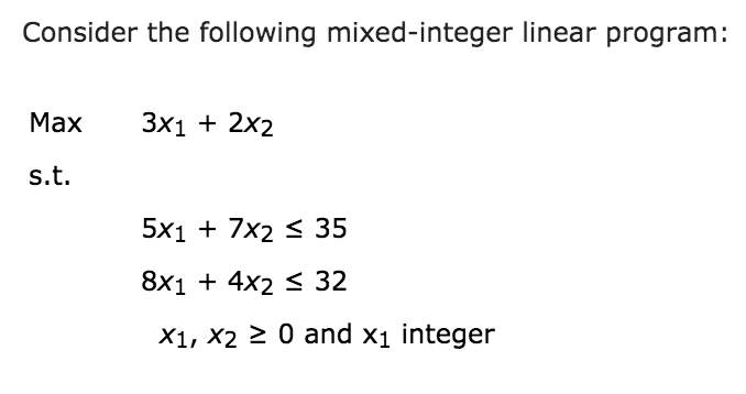 Consider the following mixed-integer linear