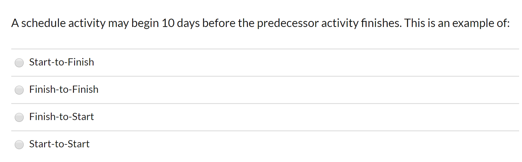 A schedule activity may begin 10 days before the