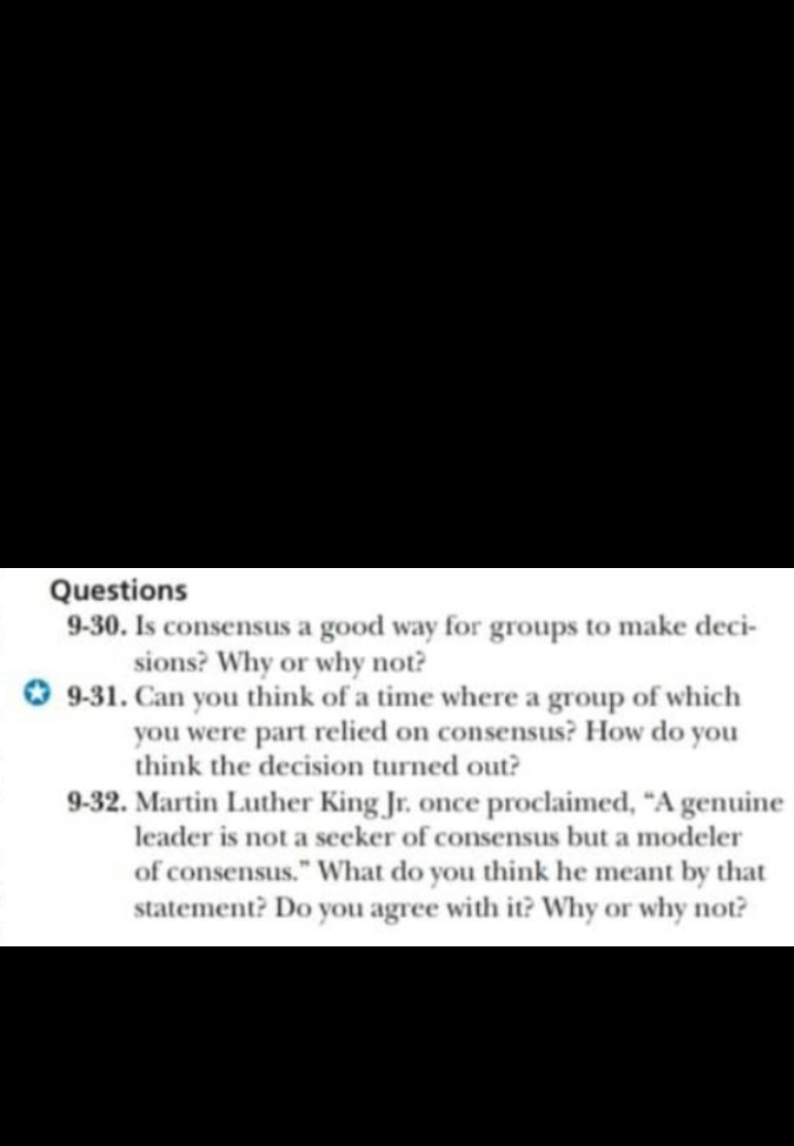 Questions 9-30. Is consensus a good way for