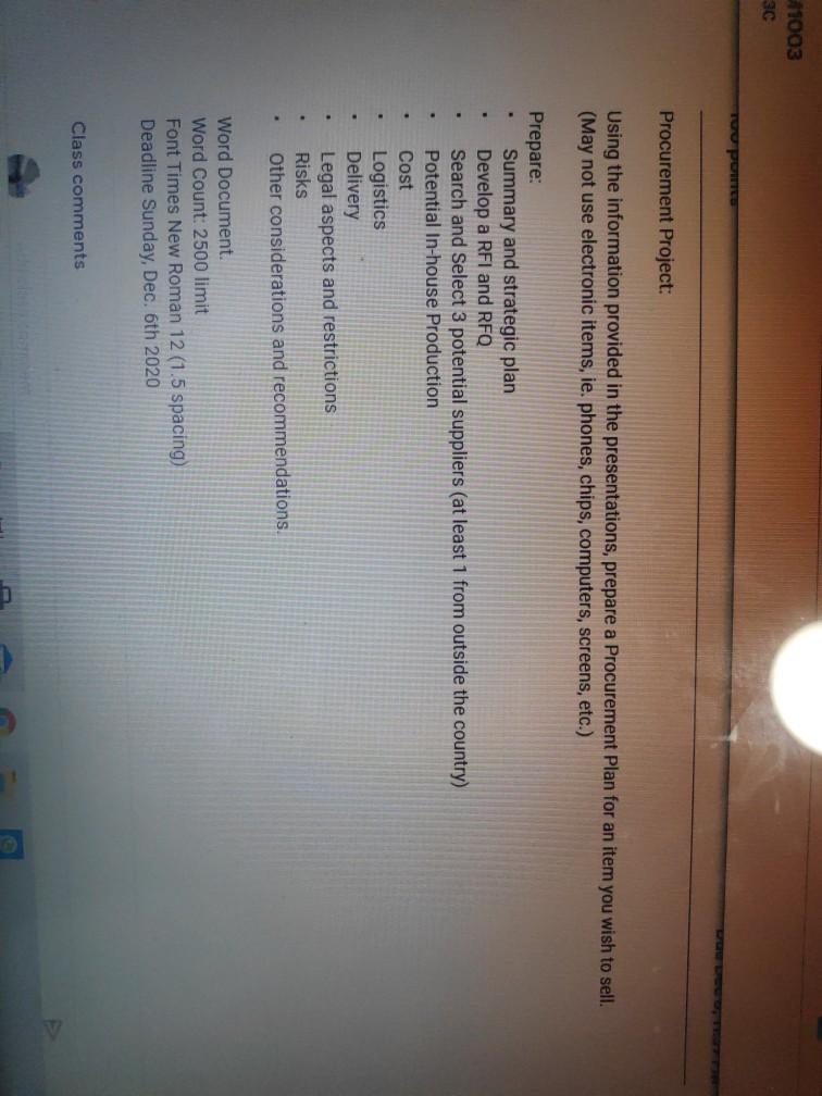 1003 To ponto Procurement Project: Using the