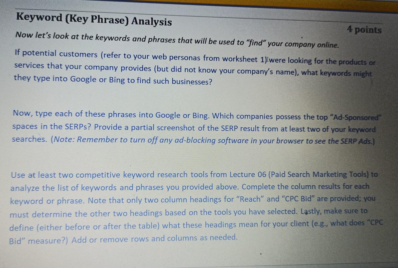 bm Keyword (Key Phrase) Analysis 4 points Now