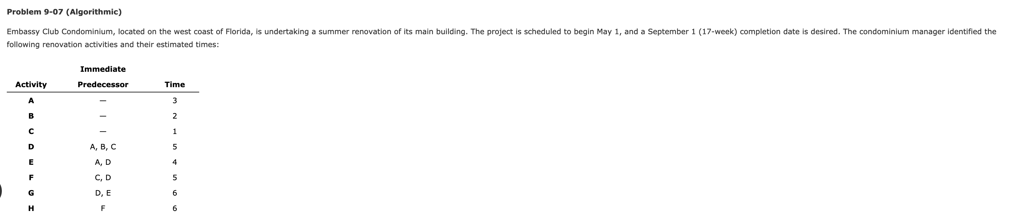 Problem 9-07 (Algorithmic) Embassy Club