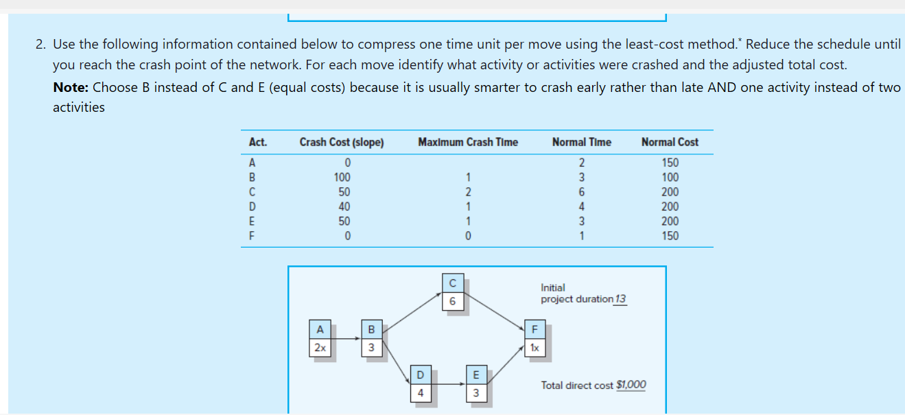 2. Use the following information contained below