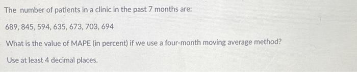 The number of patients in a clinic in the past 7