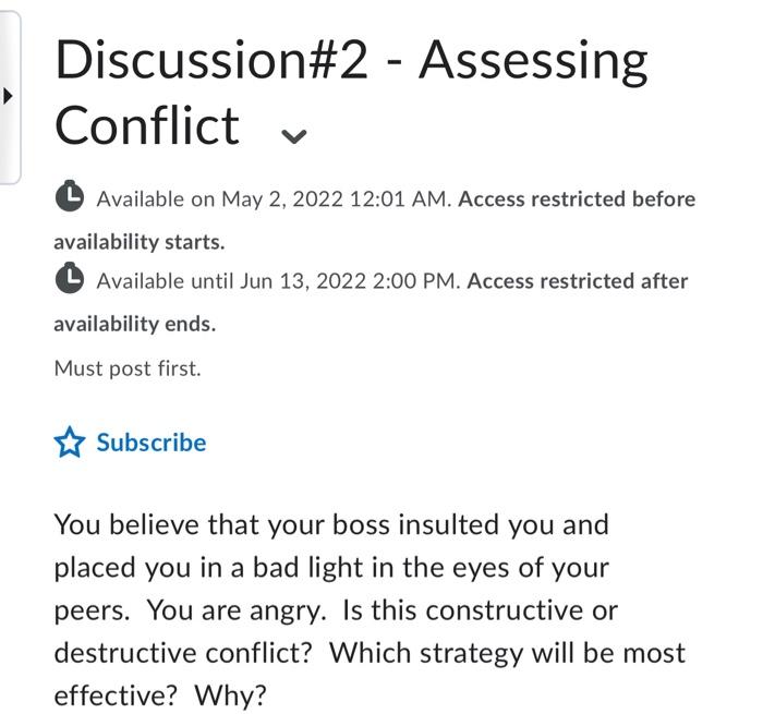 Discussion #2 - Assessing Conflict Available on