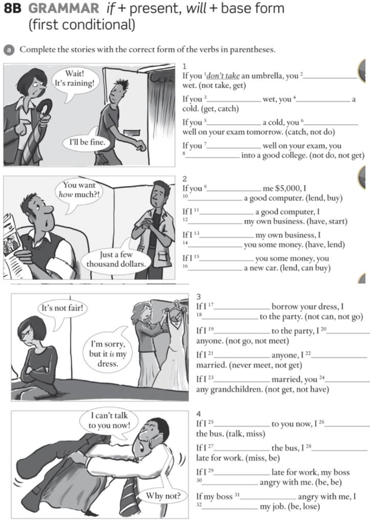 8B GRAMMAR if + present, will + base form (first