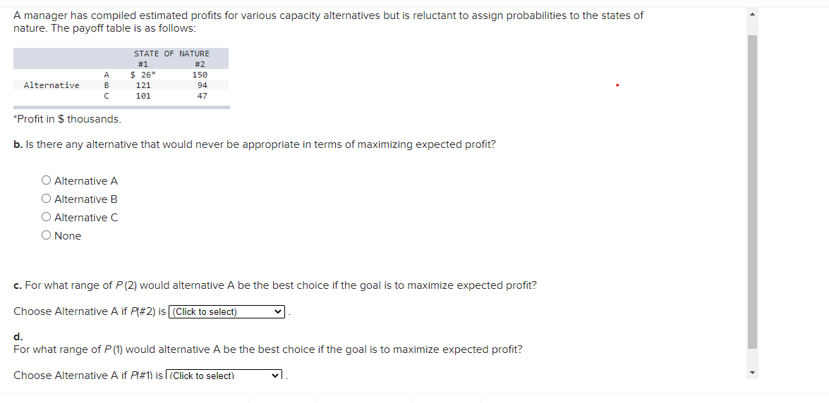 A manager has compiled estimated profits for