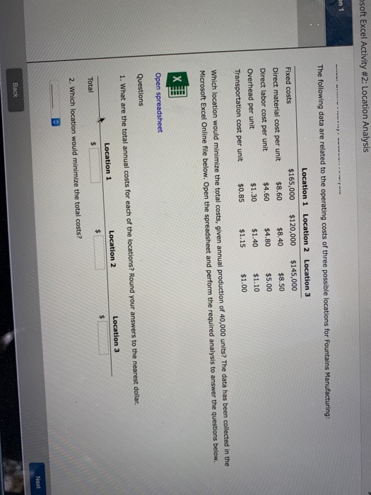 osoft Excel Activity #2: Location Analysis on 1