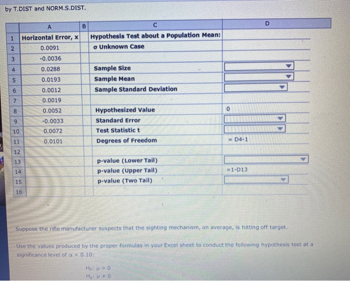 4. Using Excel - Testing a population mean Aa Aa