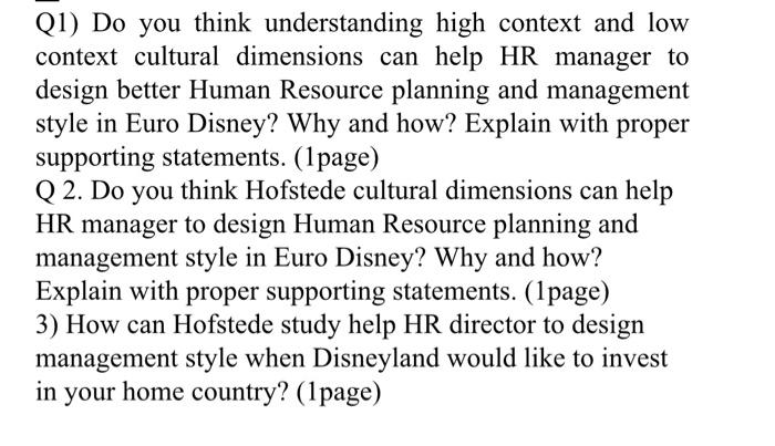 Q1) Do you think understanding high context and