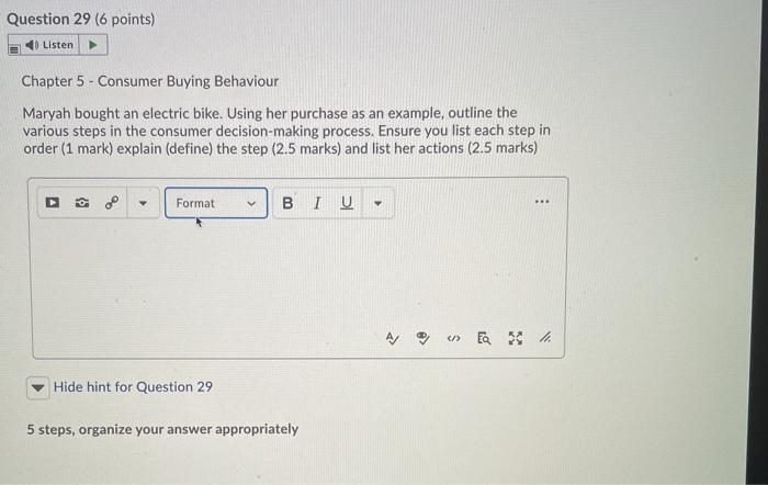 Question 29 (6 points) Listen Chapter 5 -