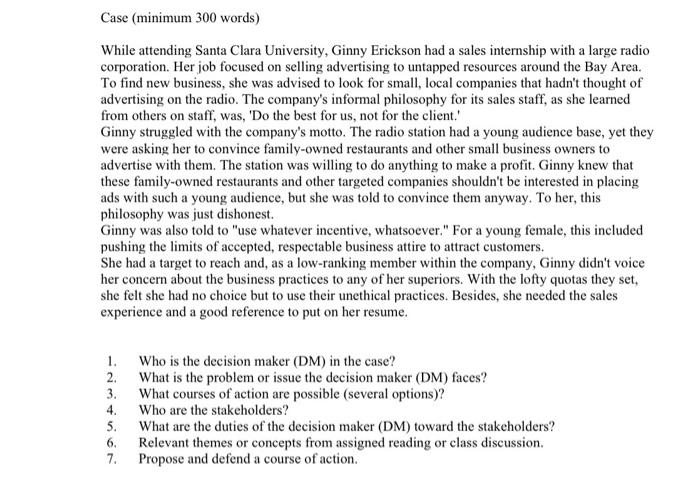 Thank you! Case (minimum 300 words) While