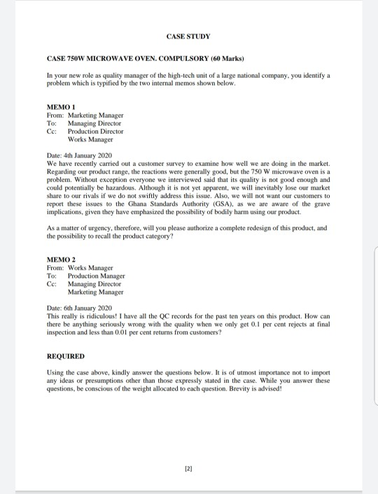 CASE STUDY CASE 750W MICROWAVE OVEN. COMPULSORY