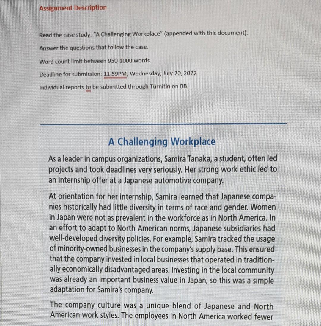 Assignment Description Read the case study: "A