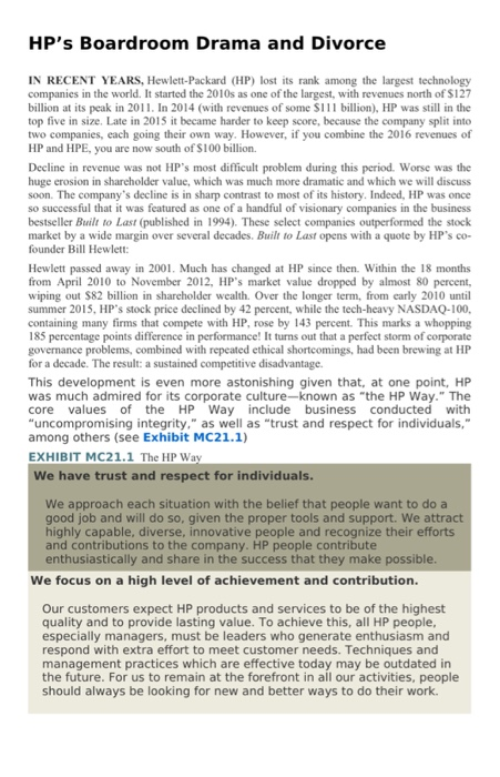 Question 2 and 3 only HP's Boardroom Drama and