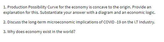 1. Production Possibility Curve for the economy