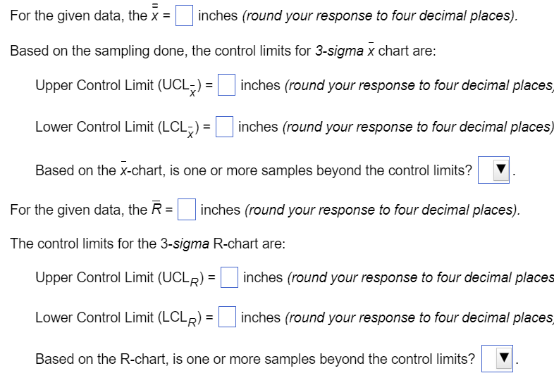 For the given data, the x = inches (round your