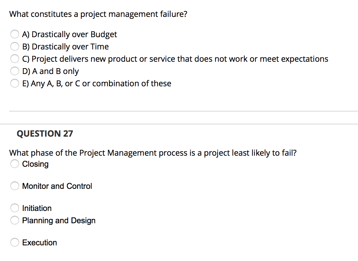 What constitutes a project management failure? A)